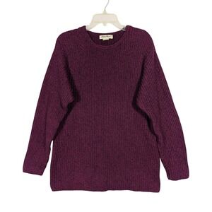 S Eddie Bauer Sweater Knit Pullover LS 100% Cotton Purple Marled Heavyweight‎